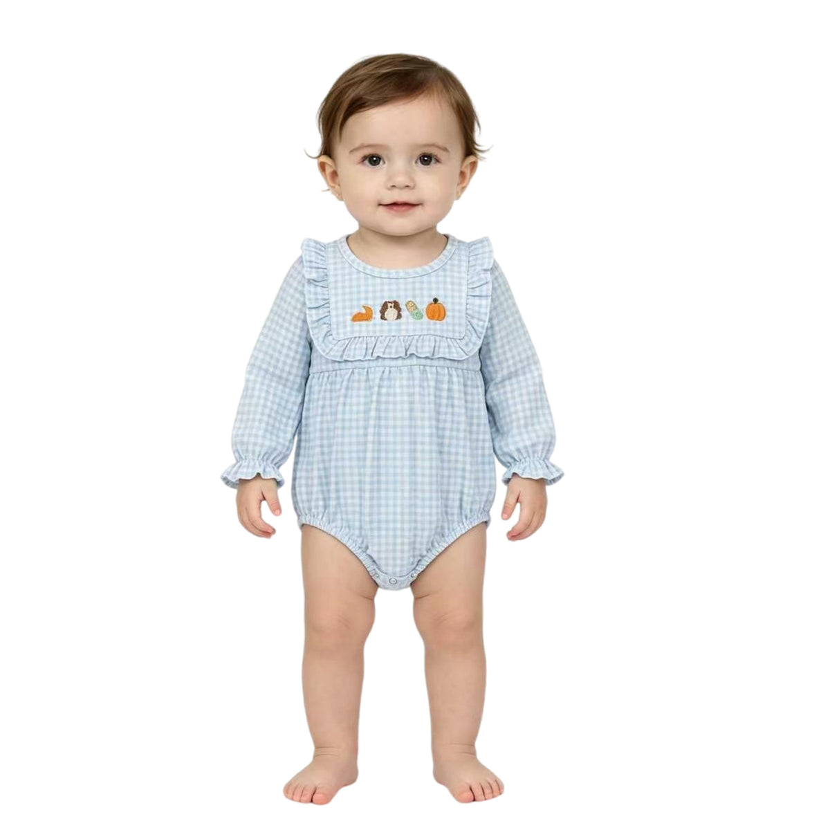 Toddle baby girl thanksgiving embroidery turkey pumpkin long sleeve romper
