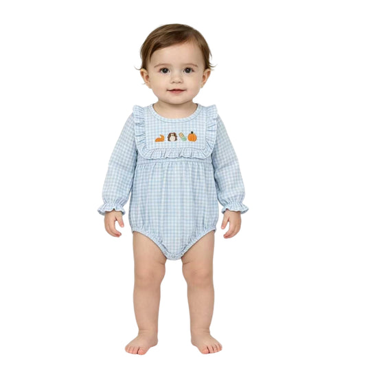 Toddle baby girl thanksgiving embroidery turkey pumpkin long sleeve romper