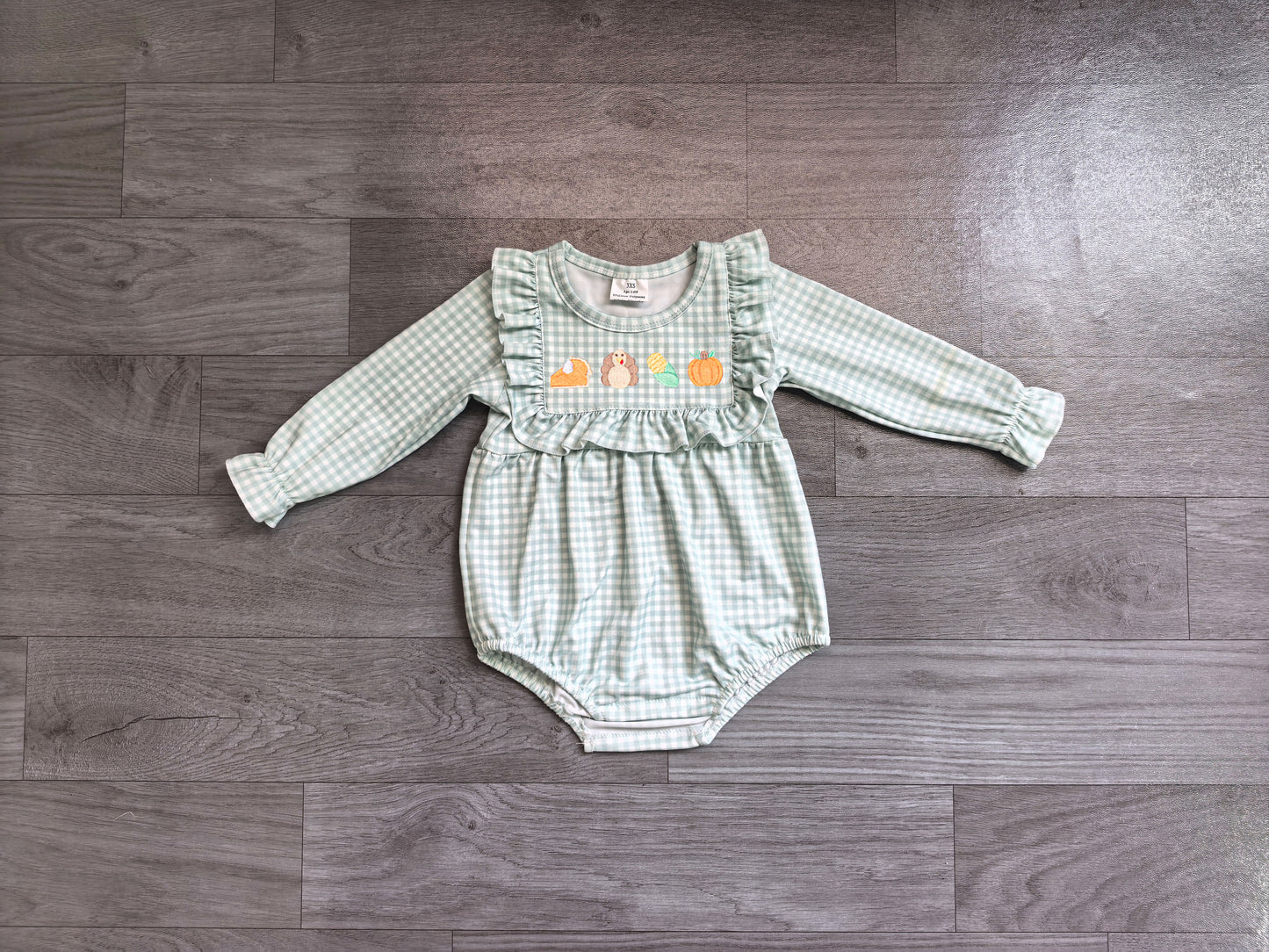 Toddle baby girl thanksgiving embroidery turkey pumpkin long sleeve romper preorder