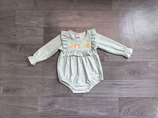 Toddle baby girl thanksgiving embroidery turkey pumpkin long sleeve romper preorder