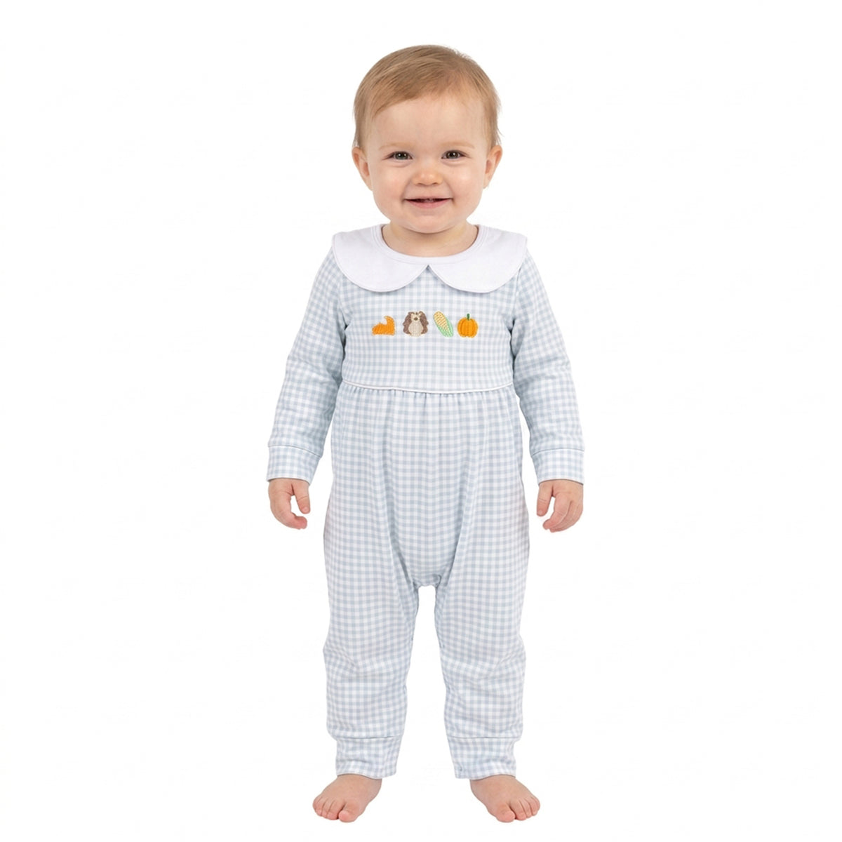 Toddle baby boy thanksgiving embroidery turkey pumpkin long sleeve romper