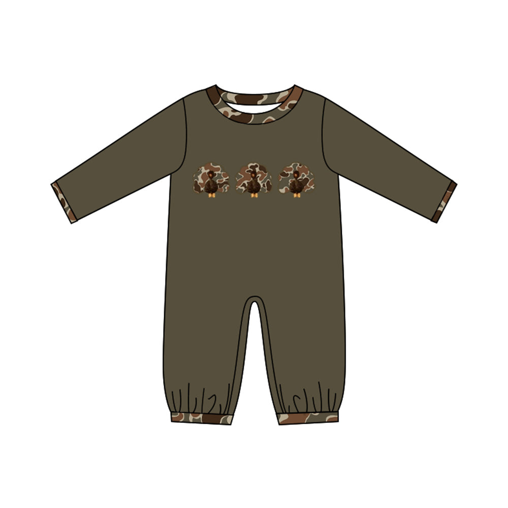Toddle baby boy Thanksgiving camo turkey long sleeve romper preorder