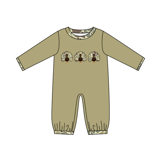 Toddle baby boy Thanksgiving camo turkey long sleeve romper preorder