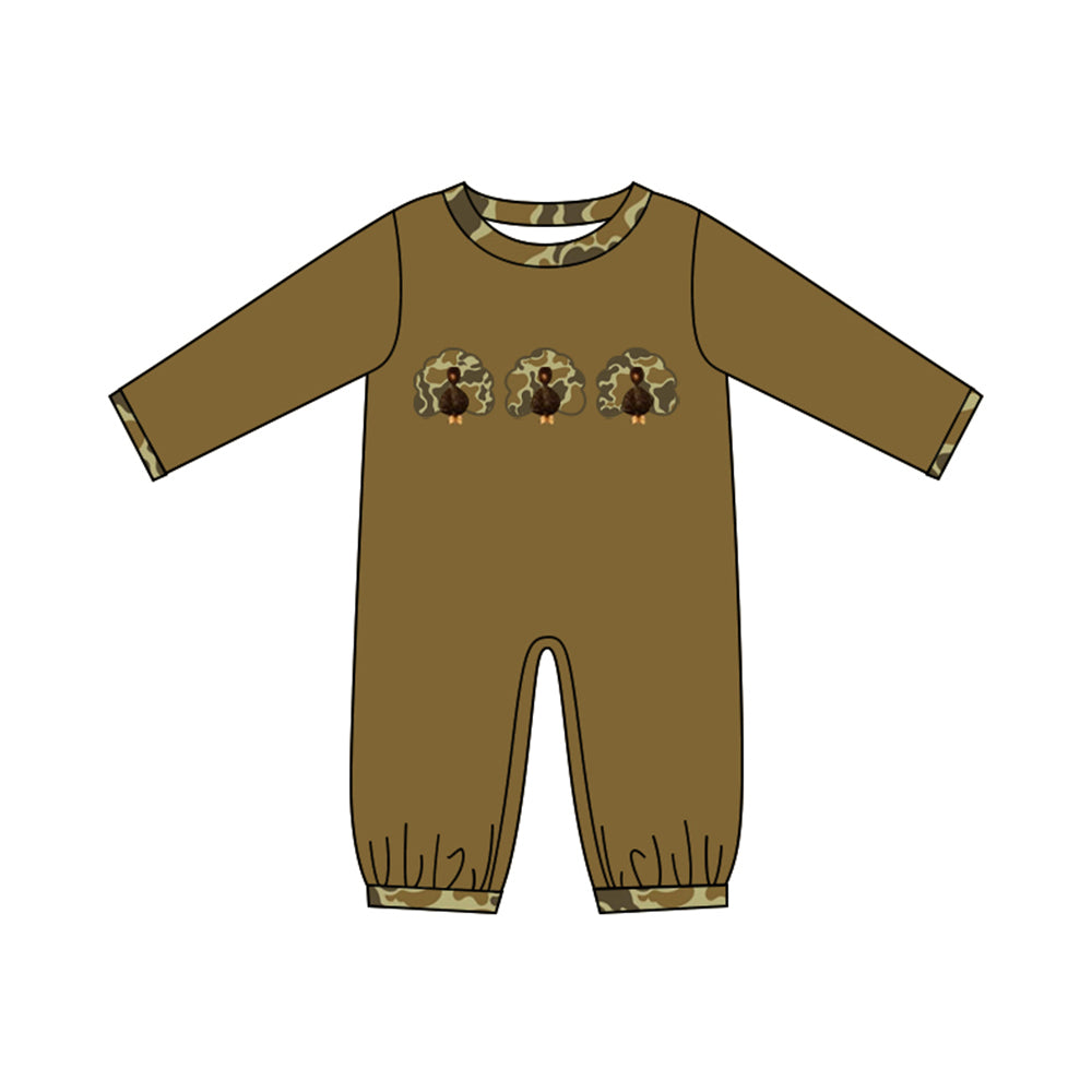 Toddle baby boy Thanksgiving camo turkey long sleeve romper preorder