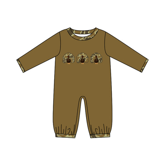 Toddle baby boy Thanksgiving camo turkey long sleeve romper preorder