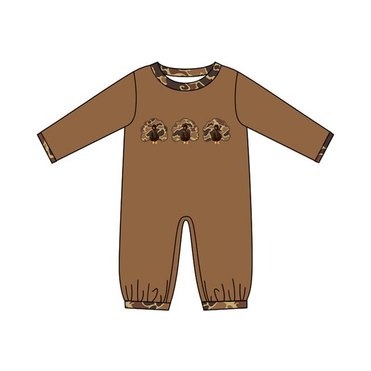 Toddle baby boy Thanksgiving camo turkey long sleeve romper preorder