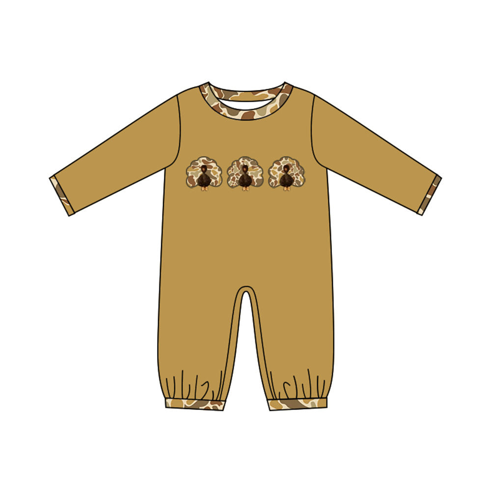 Toddle baby boy Thanksgiving camo turkey long sleeve romper preorder