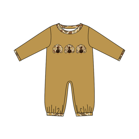 Toddle baby boy Thanksgiving camo turkey long sleeve romper preorder