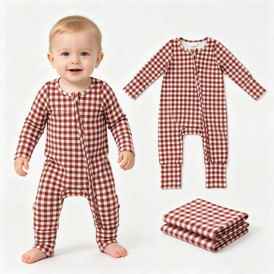 Toddle baby boy long sleeve plaid print romper