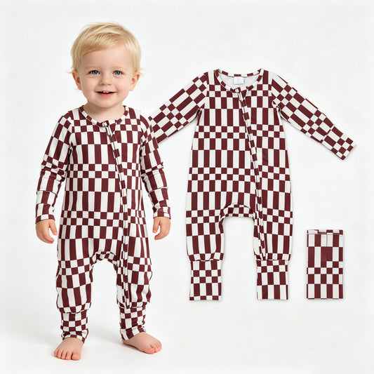 Toddle baby boy long sleeve plaid print romper