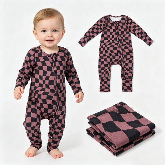 Toddle baby boy long sleeve plaid print romper