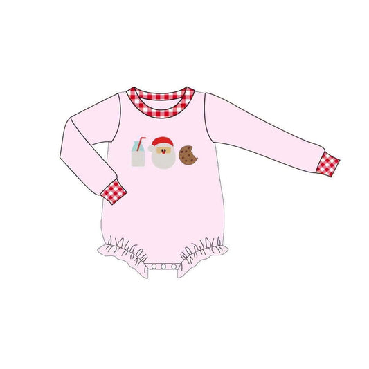 Toddle baby girl long sleeve Christmas santa cookie design romper preorder