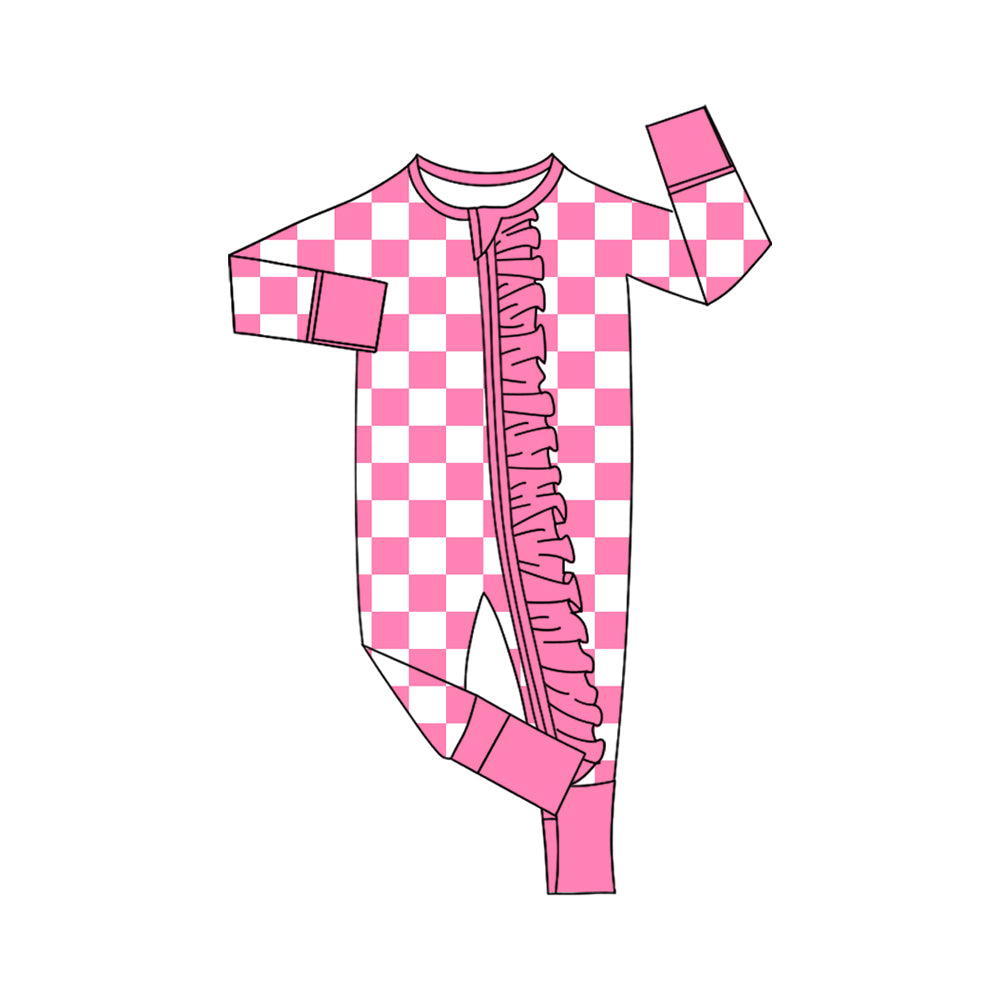 Toddle baby girl long sleeve pink plaid design romper preorder