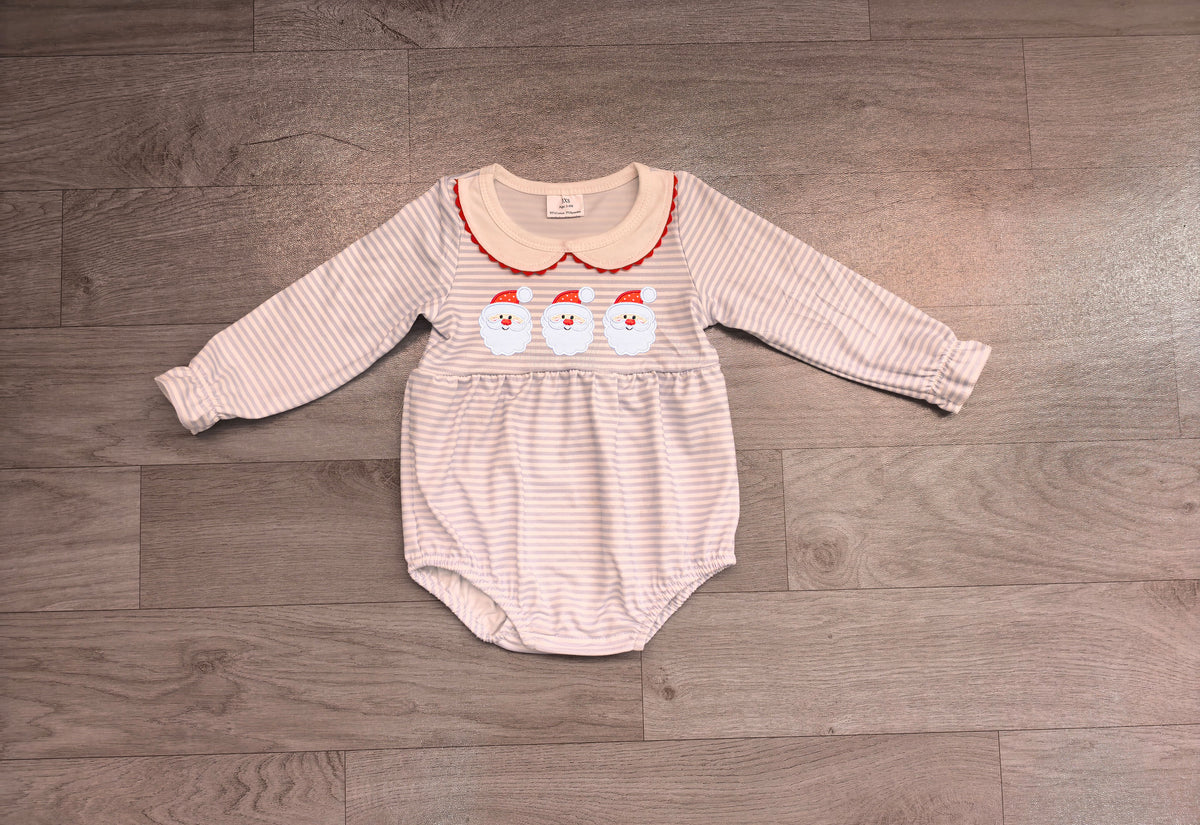 Toddle baby girl long sleeve Christmas embroidery santa design romper preorder
