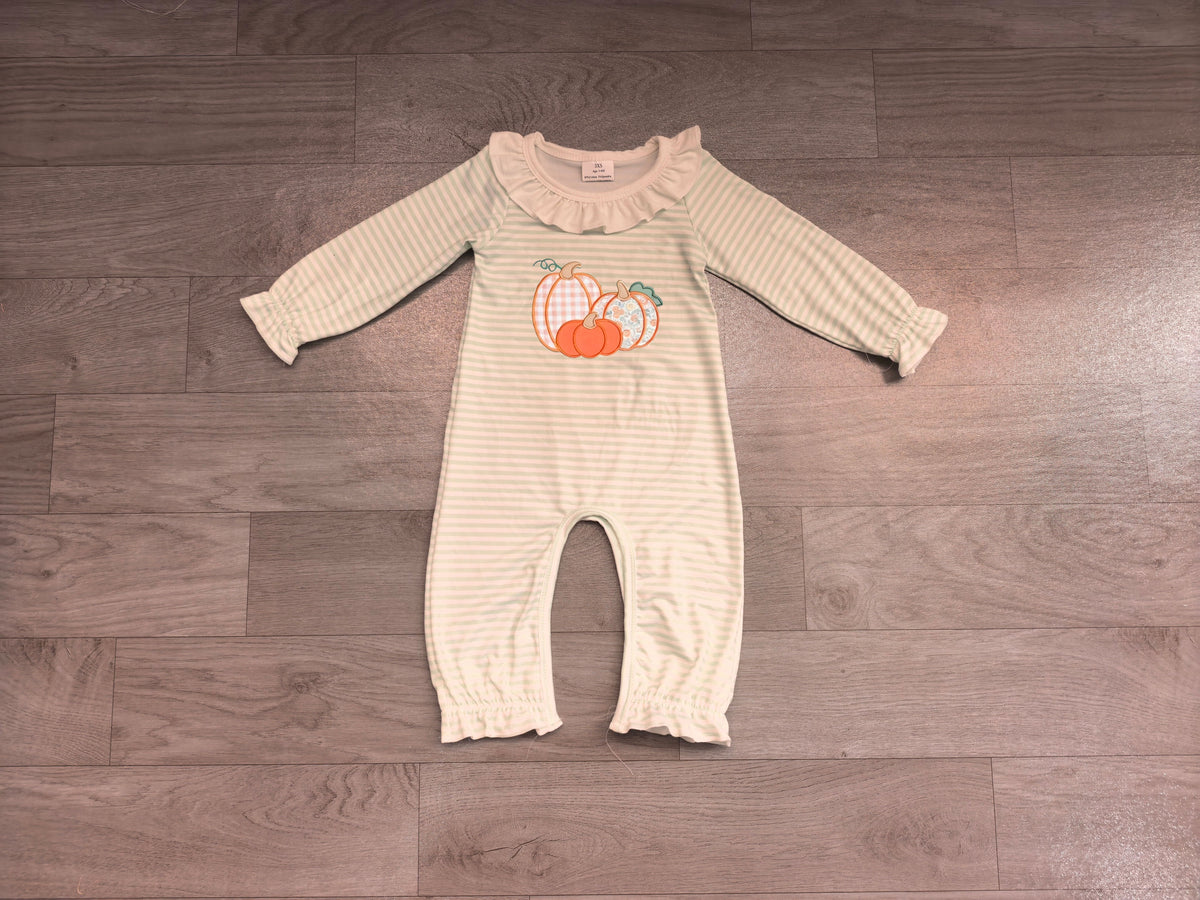 Toddle baby girl pumpkin embroidery design romper preorder