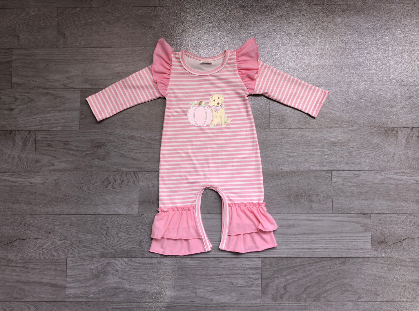 Toddle baby girl fall pumpkins embroidery design romper preorder