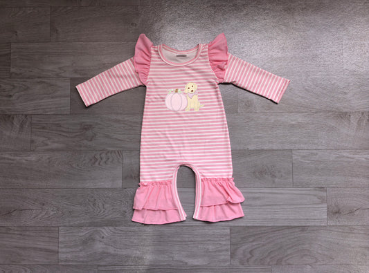 Toddle baby girl fall pumpkins embroidery design romper preorder