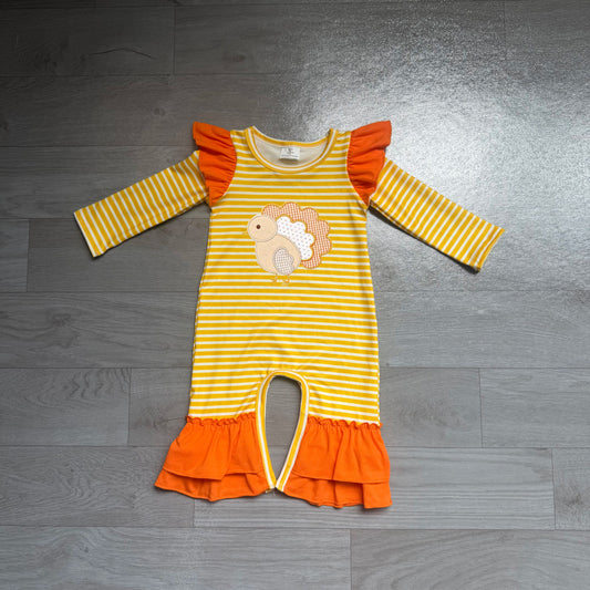 Toddle baby girl thanksgiving turkey embroidery design romper preorder