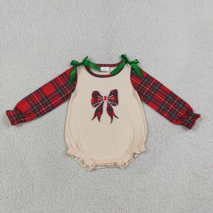 Long sleeve Christmas bow embroidery top matching pants Christmas wholesale factory price outfit