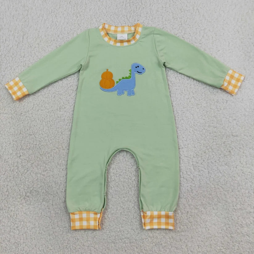 Long sleeve embroidery dinosaur pumpkin top matching pants girl wholesale factory price outfit