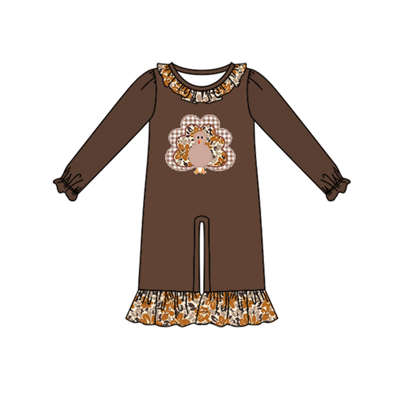 Toddle baby girl long sleeve thanksgiving turkey romper preorder