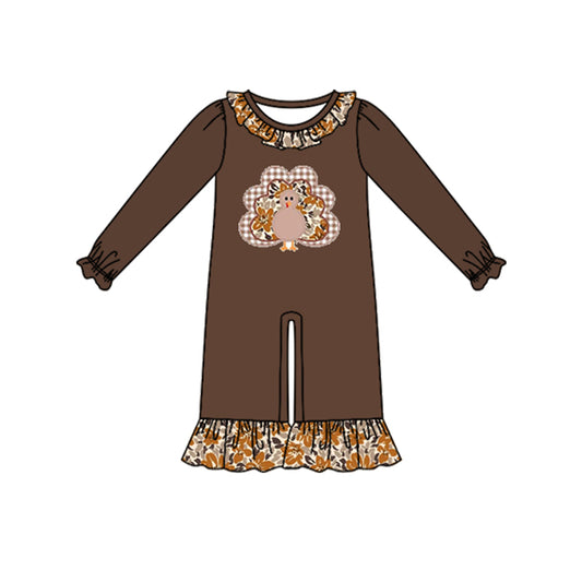 Toddle baby girl long sleeve thanksgiving turkey romper preorder