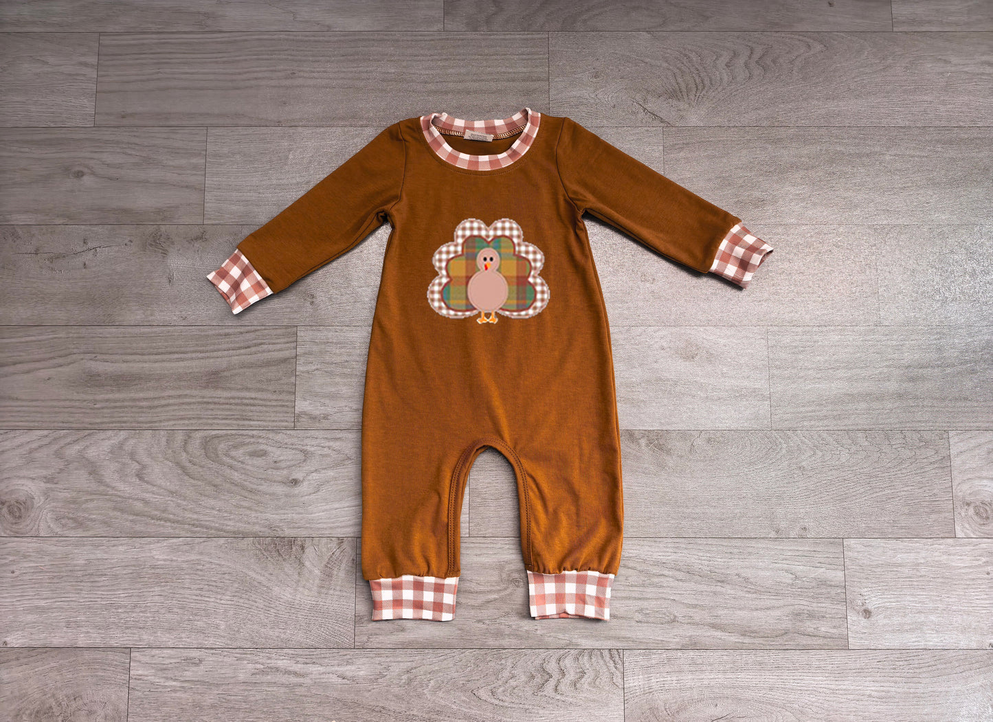 Toddle baby boy long sleeve thanksgiving embroidery turkey romper preorder