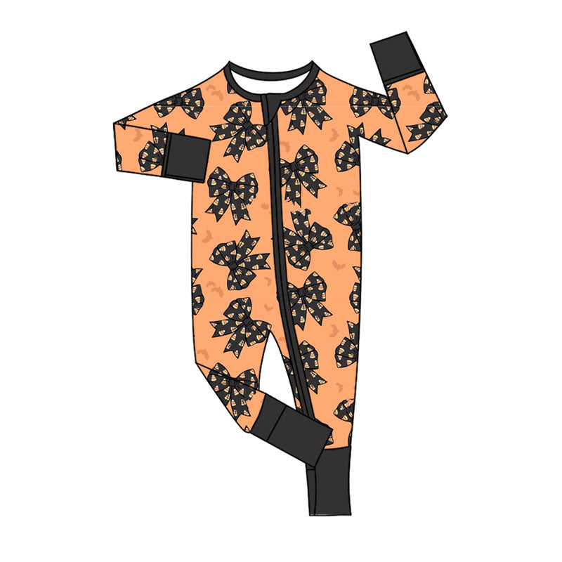 Toddle baby girl long sleeve Halloween bow romper preorder