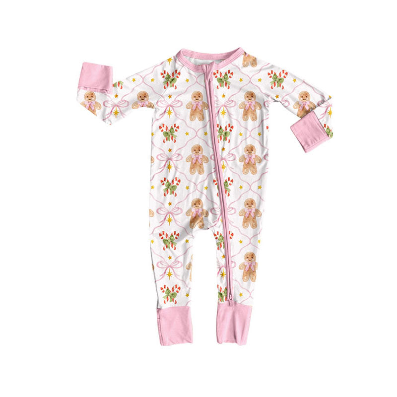 Toddle baby girl long sleeve Christmas gingerbread zip romper preorder