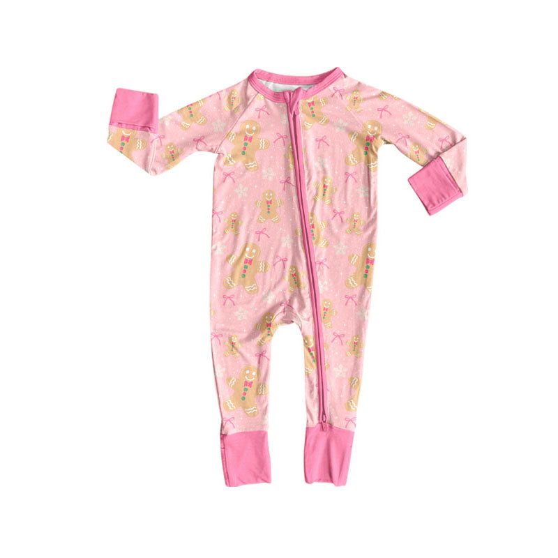Toddle baby girl long sleeve Christmas gingerbread zip romper preorder
