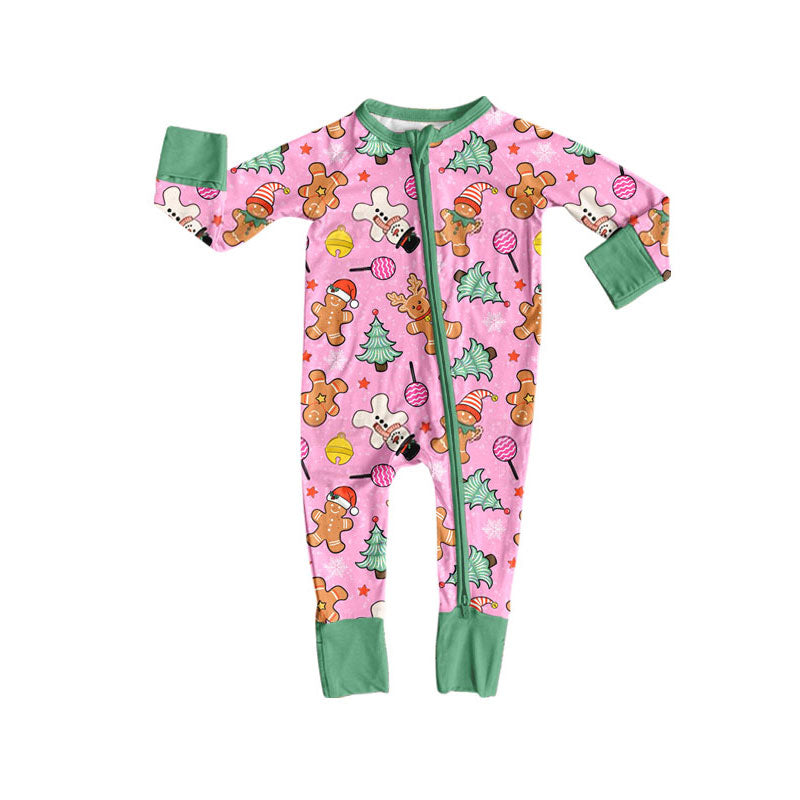 Toddle baby girl long sleeve Christmas gingerbread zip romper preorder