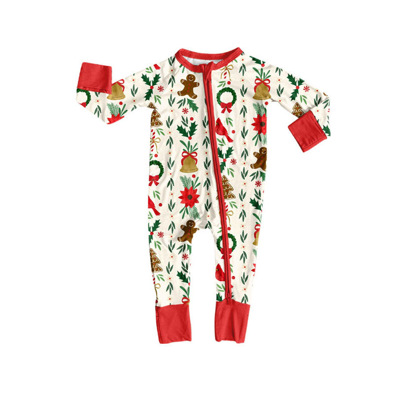 Toddle baby girl long sleeve Christmas gingerbread zip romper preorder