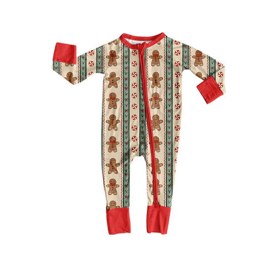 Toddle baby girl long sleeve Christmas gingerbread zip romper preorder