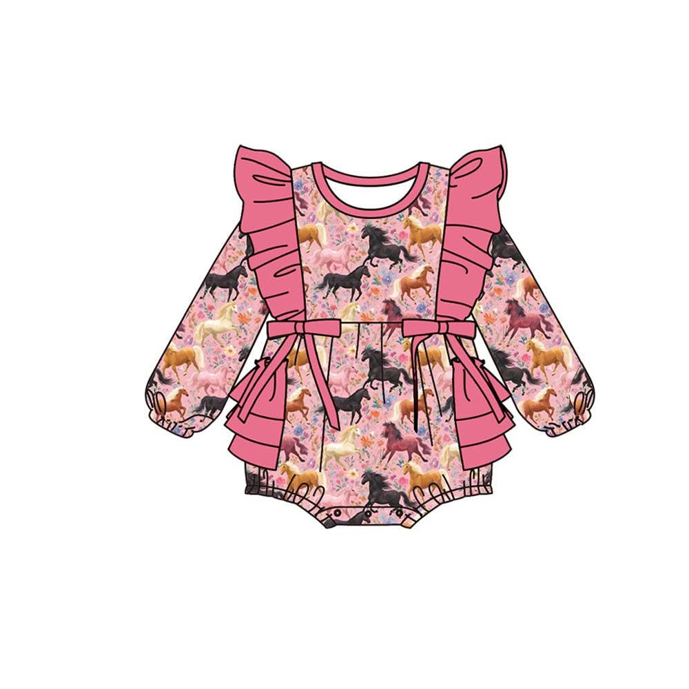 Toddle baby girl long sleeve western horse romper preorder