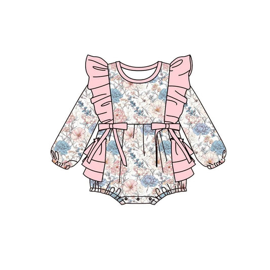 Toddle baby girl long sleeve blue pink flowers romper preorder