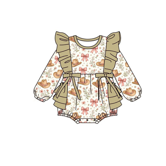 Toddle baby girl long sleeve western hats print romper preorder