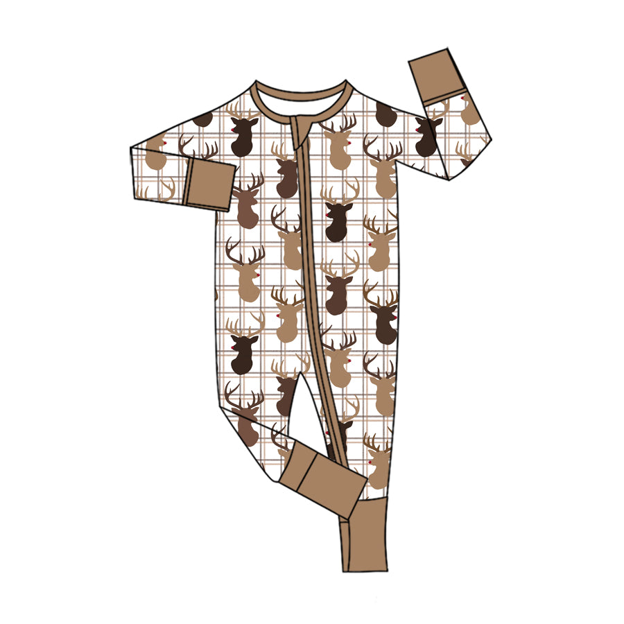 Toddle baby girl long sleeve deer print zip romper preorder