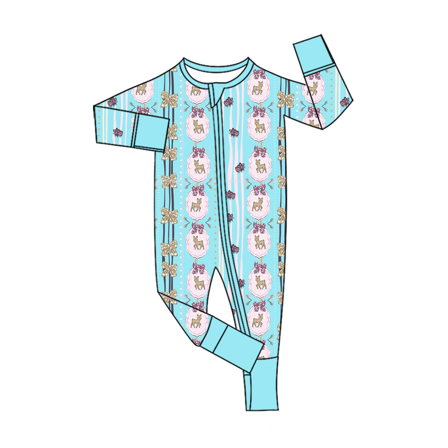Toddle baby girl long sleeve deer print zip romper preorder