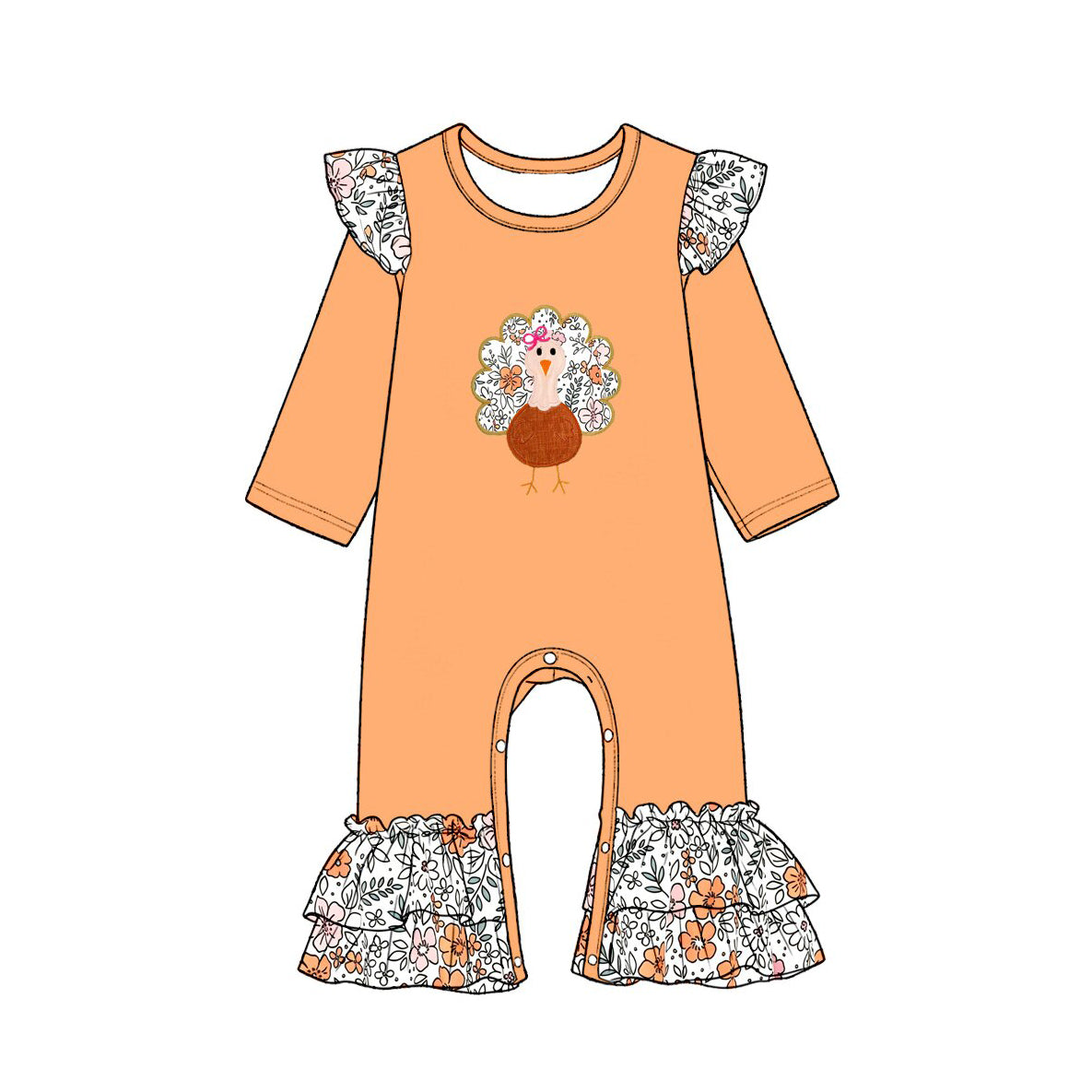 Toddle baby long sleeve thanksgiving turkey fall winter romper preorder