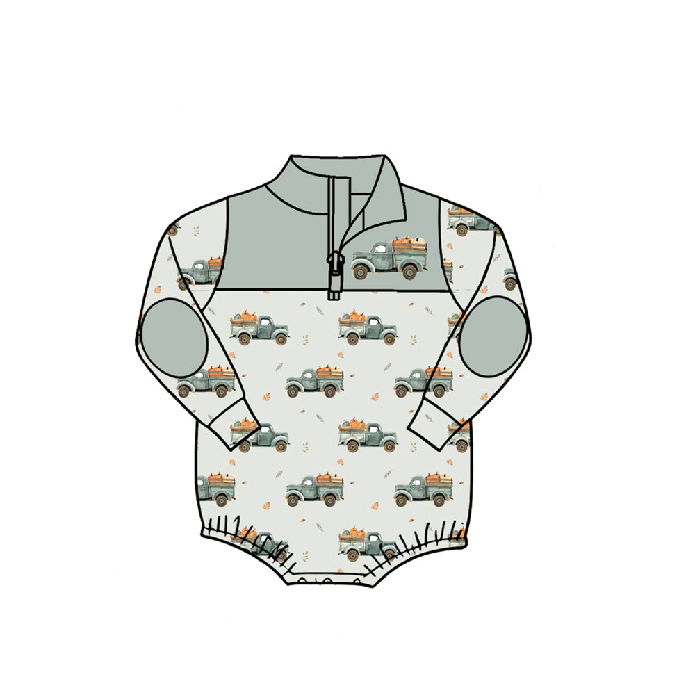 Toddle baby long sleeve fall pumpkins truck romper preorder