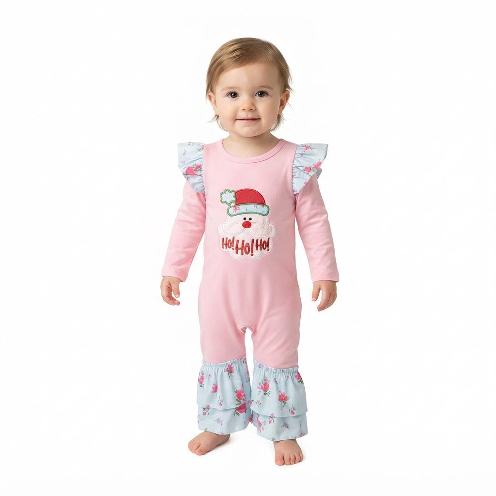 Toddle baby girl Christmas hohoho embroidery romper