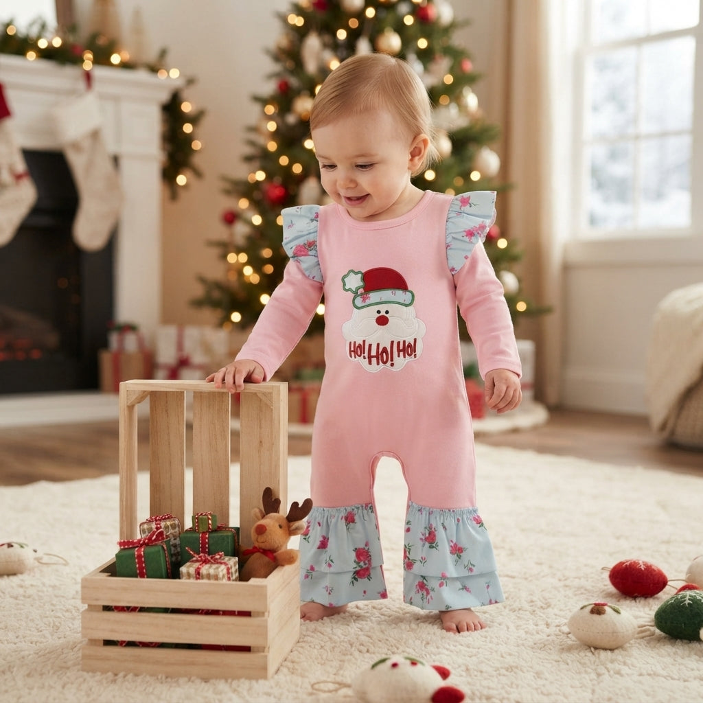 Toddle baby girl Christmas hohoho embroidery romper