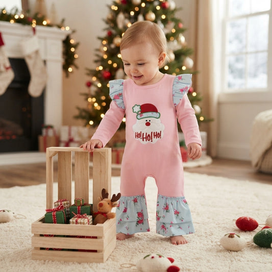 Toddle baby girl Christmas hohoho embroidery romper
