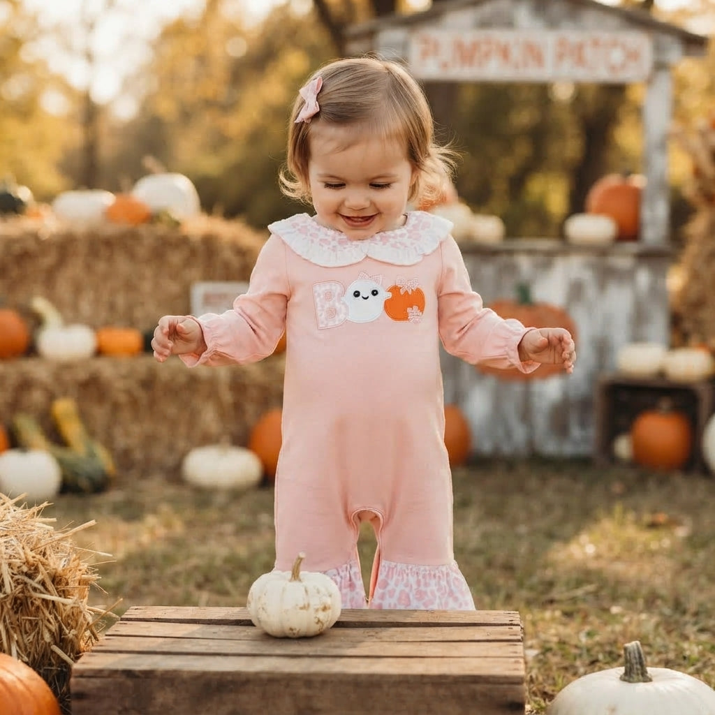 Toddle baby girl Halloween embroidery ghost pumpkin romper