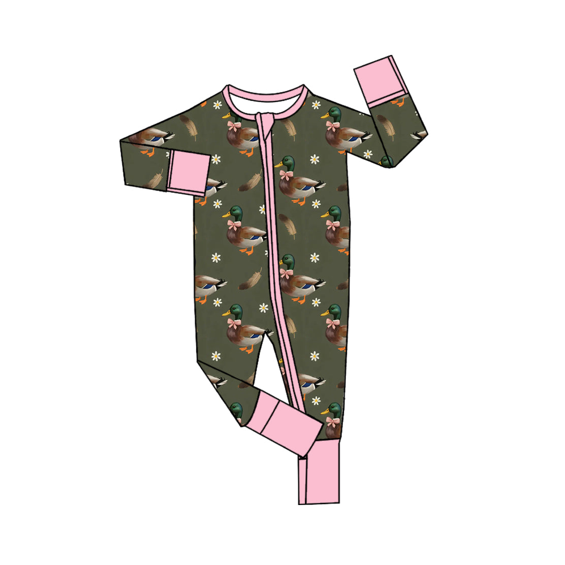 Toddle baby girl mallard duck flowers zip romper preorder