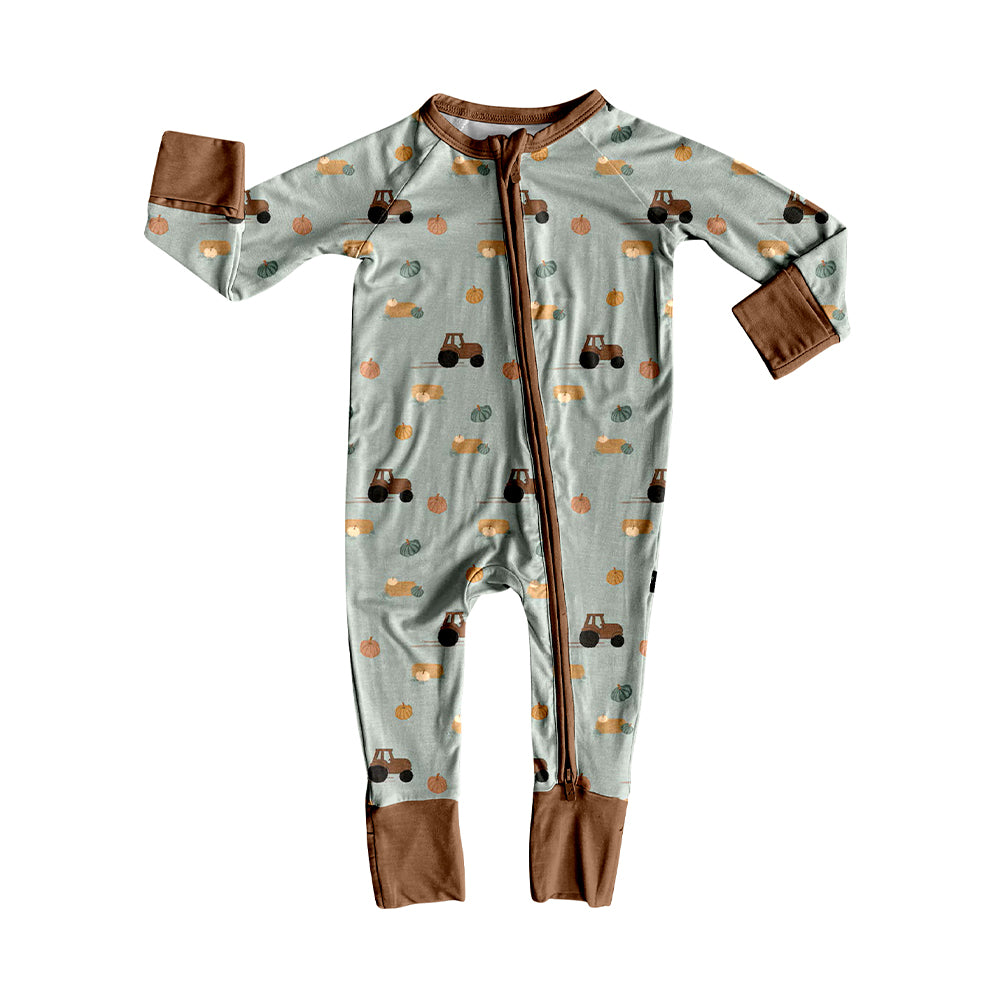 Toddle baby long sleeve pumpkin truck zip romper preorder