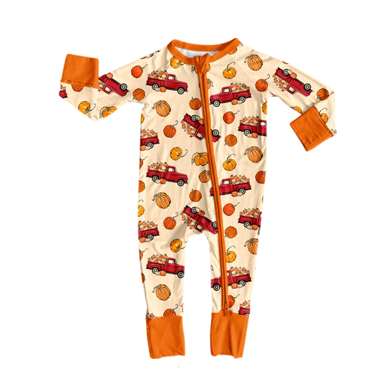 Toddle baby long sleeve fall pumpkin zip romper preorder