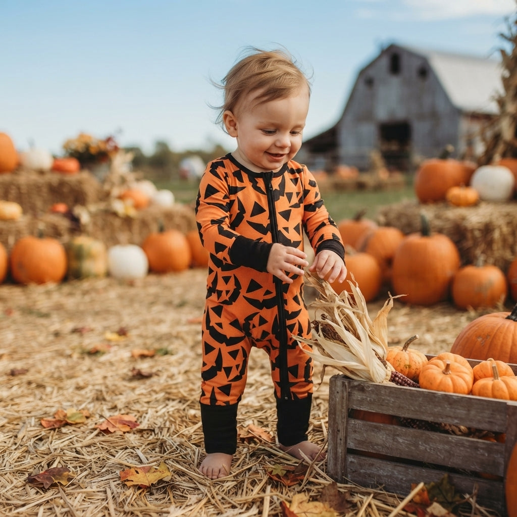 Toddle baby long sleeve halloween pumpkin romper