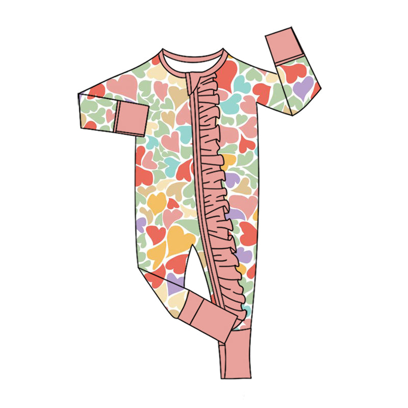 Toddle baby long sleeve valentines camo heart print zip romper preorder
