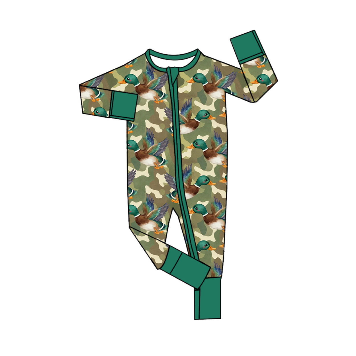 Toddle baby long sleeve duck camo print zip romper preorder